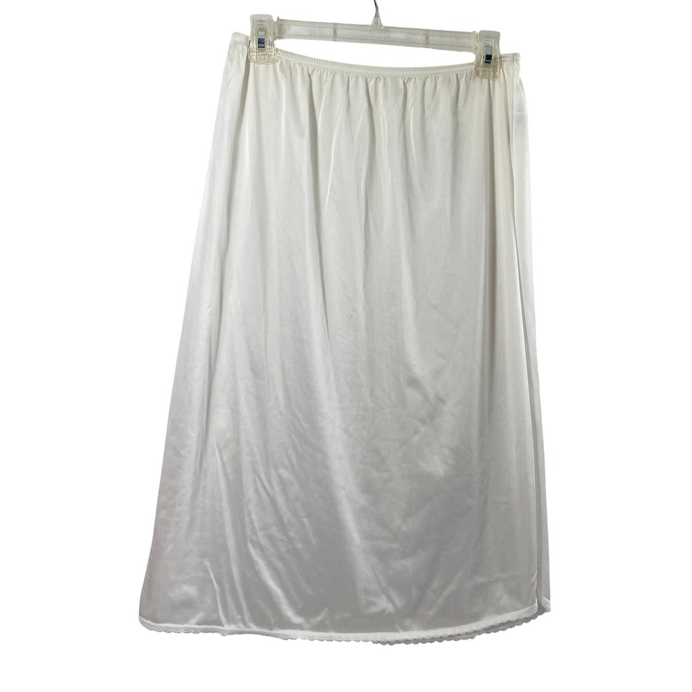 Vassarette Half Slip Womens Large 28 White Midi Lace Trim‎ Nylon Ivory Side Slit